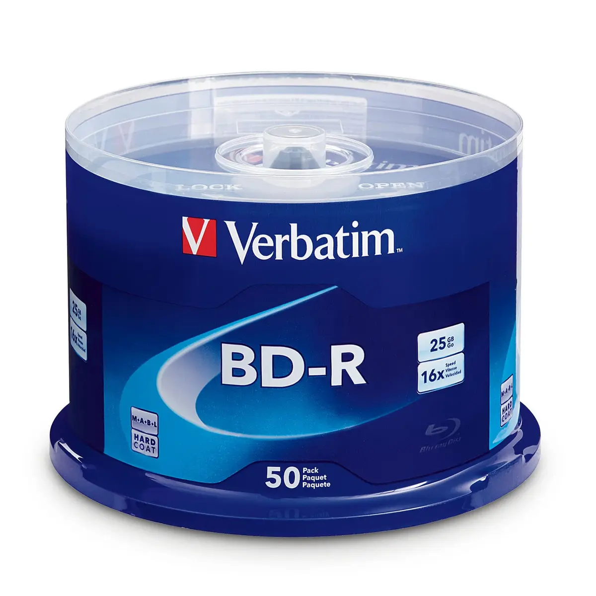 Verbatim BD-R 25GB 16X Blu-ray Recordable Discs with HardCoat, 50 Pack Spindle | Archival Grade Data Storage - main product image