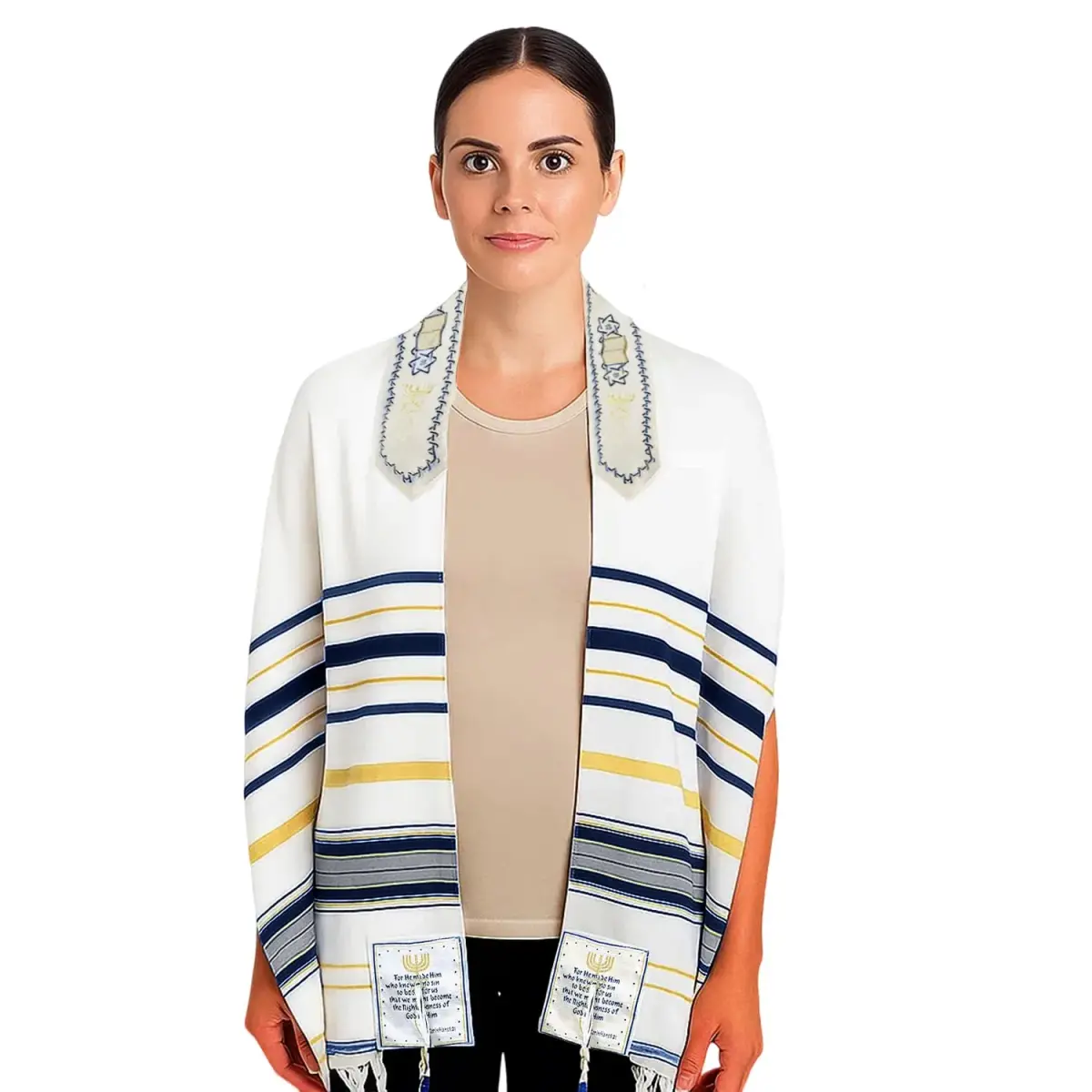 Holy Land Market New Covenant Prayer Shawl 178cm x 56cm (72 x 22 Inch) | Embroidered Acrylic Wrap with Bag - main product image