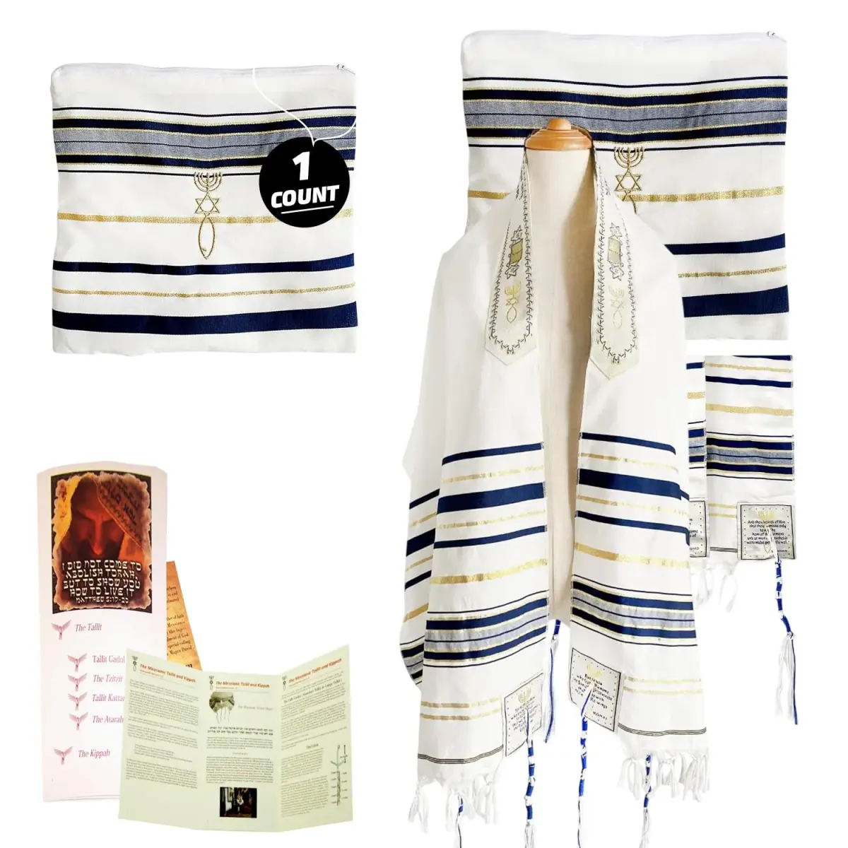 Holy Land Market New Covenant Prayer Shawl 178cm x 56cm (72 x 22 Inch) | Embroidered Acrylic Wrap with Bag - view 9
