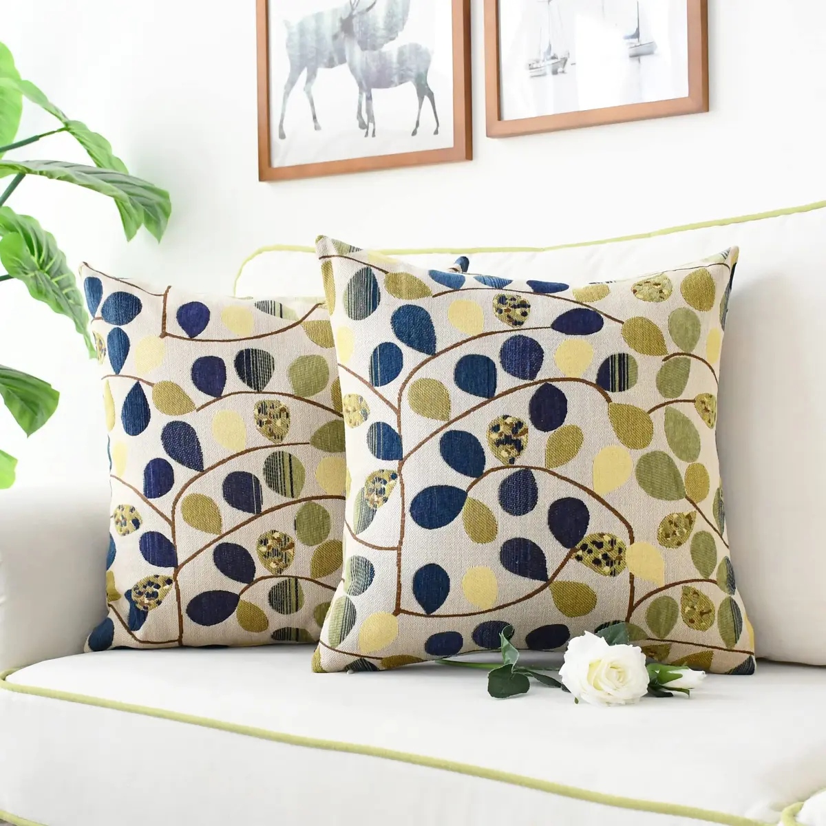 CaliTime Decorative Throw Pillow Cover 18 x 18 Inches | Luxurious Chenille Leaf Design - view 5