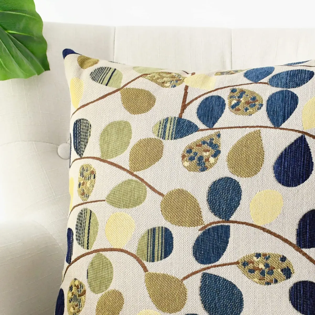 CaliTime Decorative Throw Pillow Cover 18 x 18 Inches | Luxurious Chenille Leaf Design - view 6