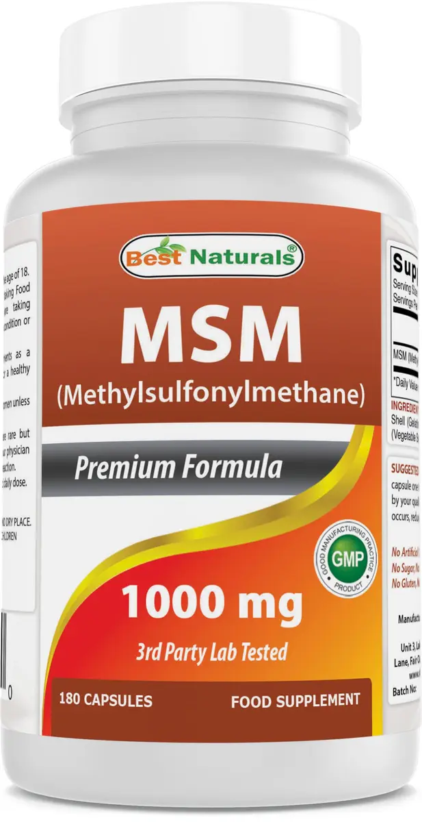 Best Naturals MSM 1000 mg 180 Capsules | Supports Bone & Joint Health, USA Import - main product image