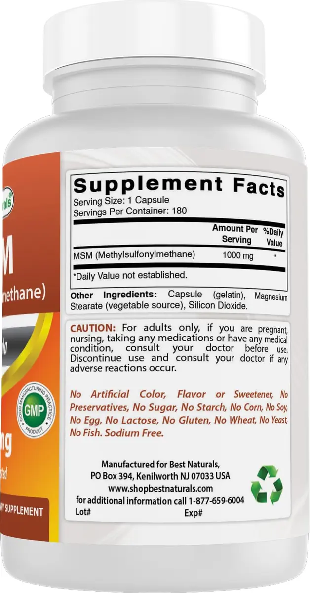 Best Naturals MSM 1000 mg 180 Capsules | Supports Bone & Joint Health, USA Import - view 6