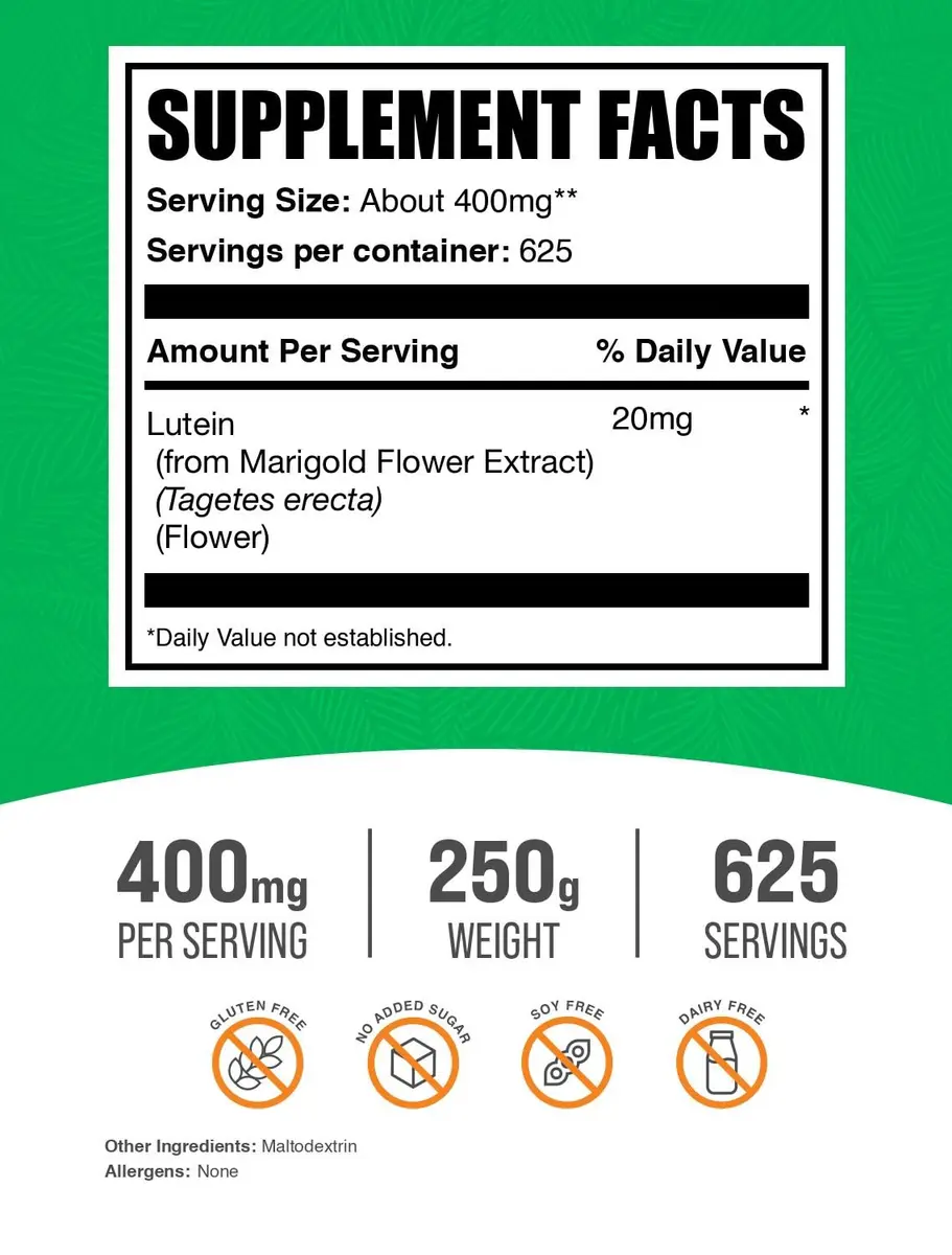 BulkSupplements.com Lutein Powder 250g from Marigold Extract | Eye Support & Antioxidant (70-120 chars) - view 2