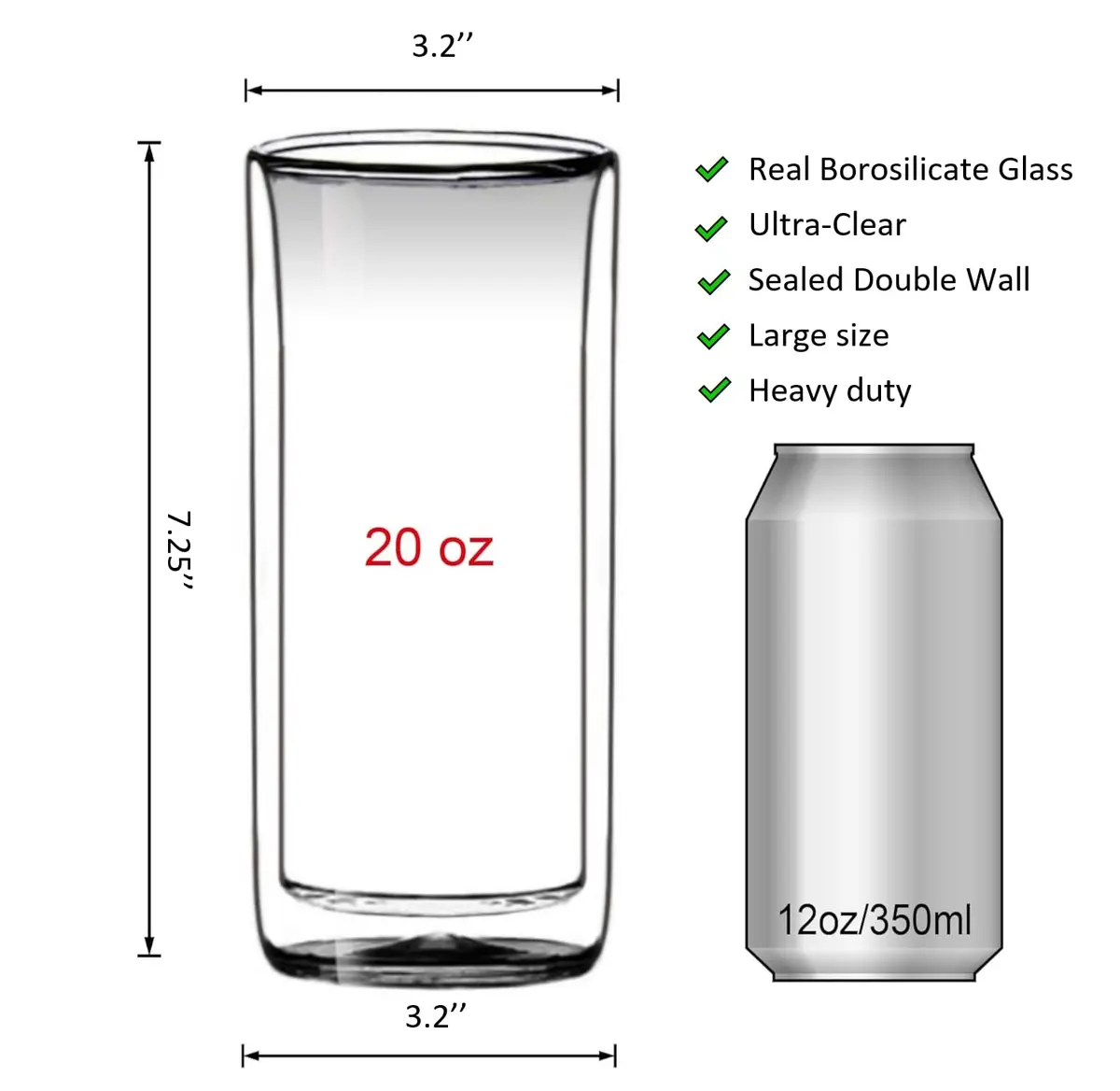 Sun's Tea 20oz Double Wall Insulated Thermo Glass Tumbler Set of 2 | Heavy-Duty, Versatile & Safe for Hot & Cold Drinks - view 4