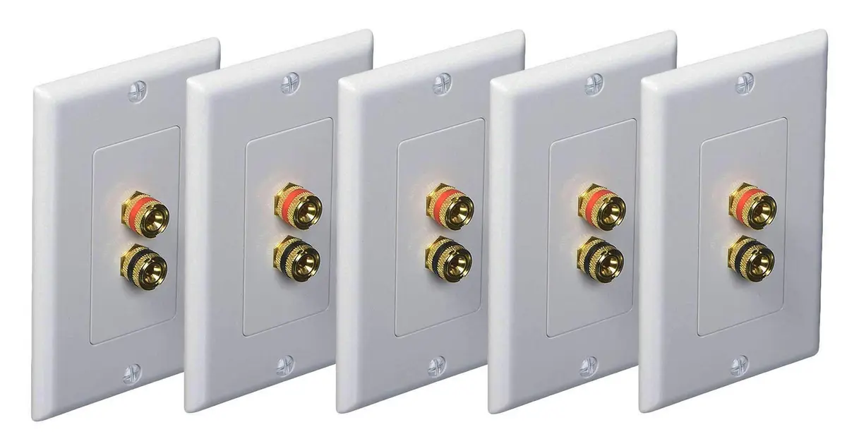 iMBAPrice Wall Plate with 2 Connectors | Premium Banana Plug Binding Post for Speakers white - main product image