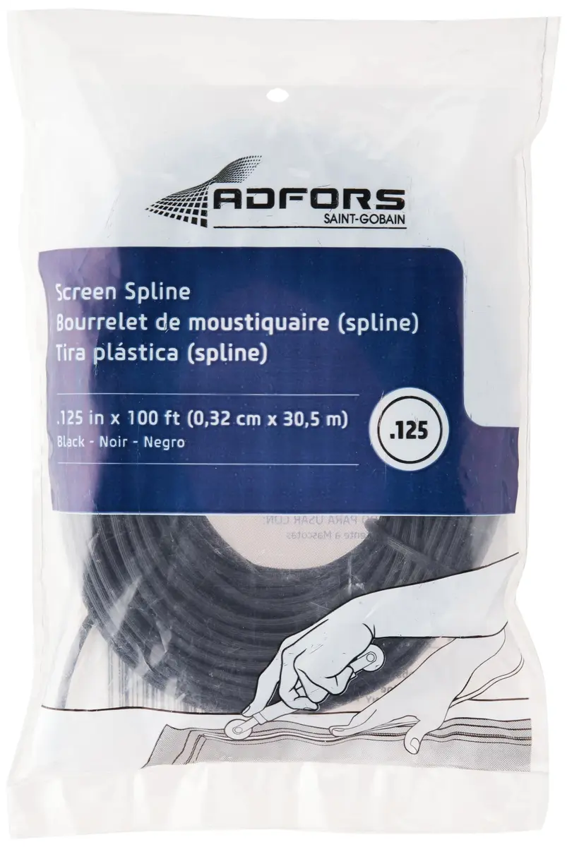 Saint-Gobain ADFORS Black Spline 3.18mm (0.125 in) x 30.48m (100 ft) | Secures Screen into Frame Channel - main product image