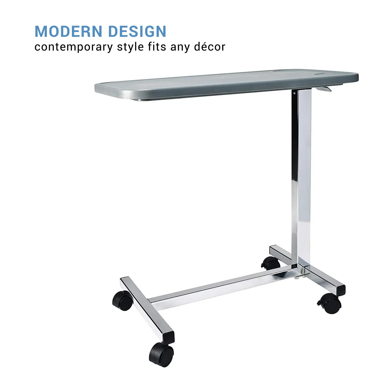 Graham-Field Lumex Overbed Table with Wheels | Height Adjustable Bedside Table for Home or Hospital Use, Grey - view 2