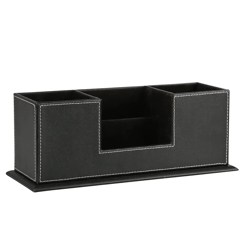 KINGFOM Double Holder Leather Desk Organizer 29.5cm (11.6in) | Organizes Pens, Phones, and Office Supplies - view 5