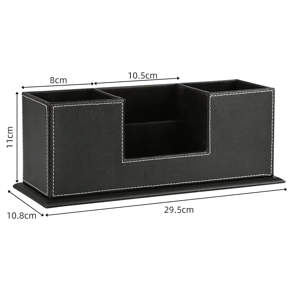 KINGFOM Double Holder Leather Desk Organizer 29.5cm (11.6in) | Organizes Pens, Phones, and Office Supplies - view 3