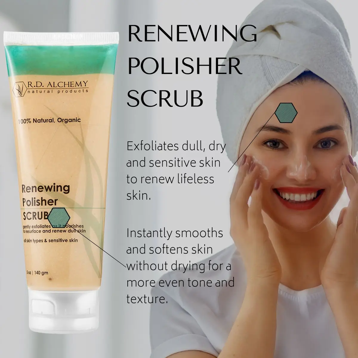 RD Alchemy Natural & Organic Face Scrub 130g | Brightens & Nourishes Sensitive Skin - view 2