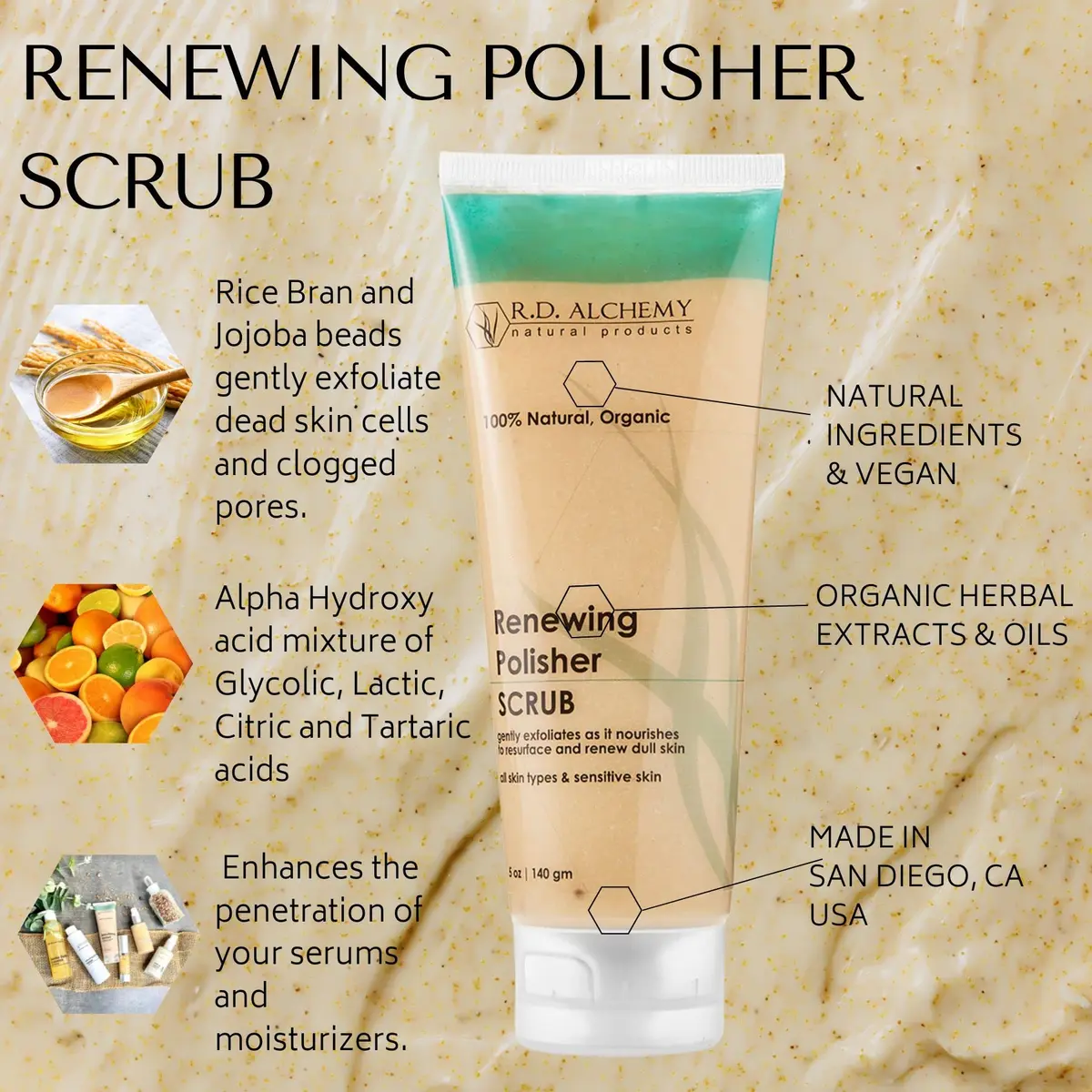 RD Alchemy Natural & Organic Face Scrub 130g | Brightens & Nourishes Sensitive Skin - view 3