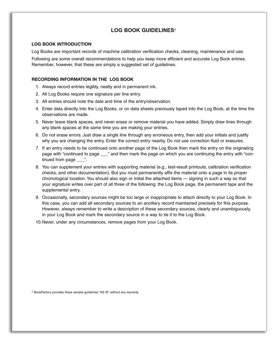 BookFactory Maintenance Log Book, Blue, Hardbound, 120 Pages | Professional Equipment Logging - view 3
