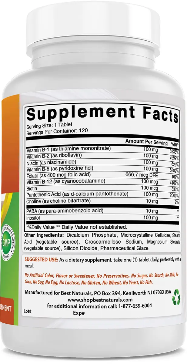 Best Naturals B-100 Complex Vitamin Tablets 120 Count | Supports Cellular Energy Production - view 5
