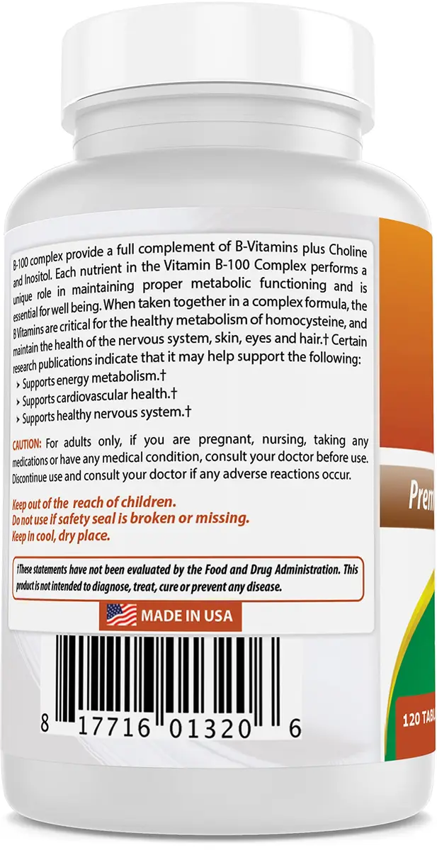 Best Naturals B-100 Complex Vitamin Tablets 120 Count | Supports Cellular Energy Production - view 6