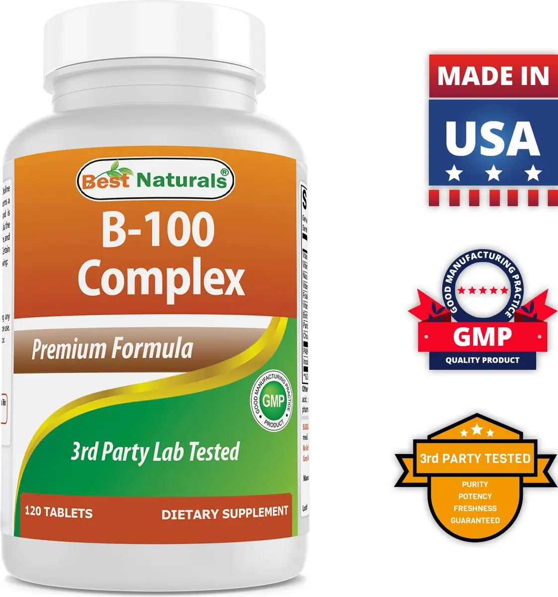 Best Naturals B-100 Complex Vitamin Tablets 120 Count | Supports Cellular Energy Production - view 7