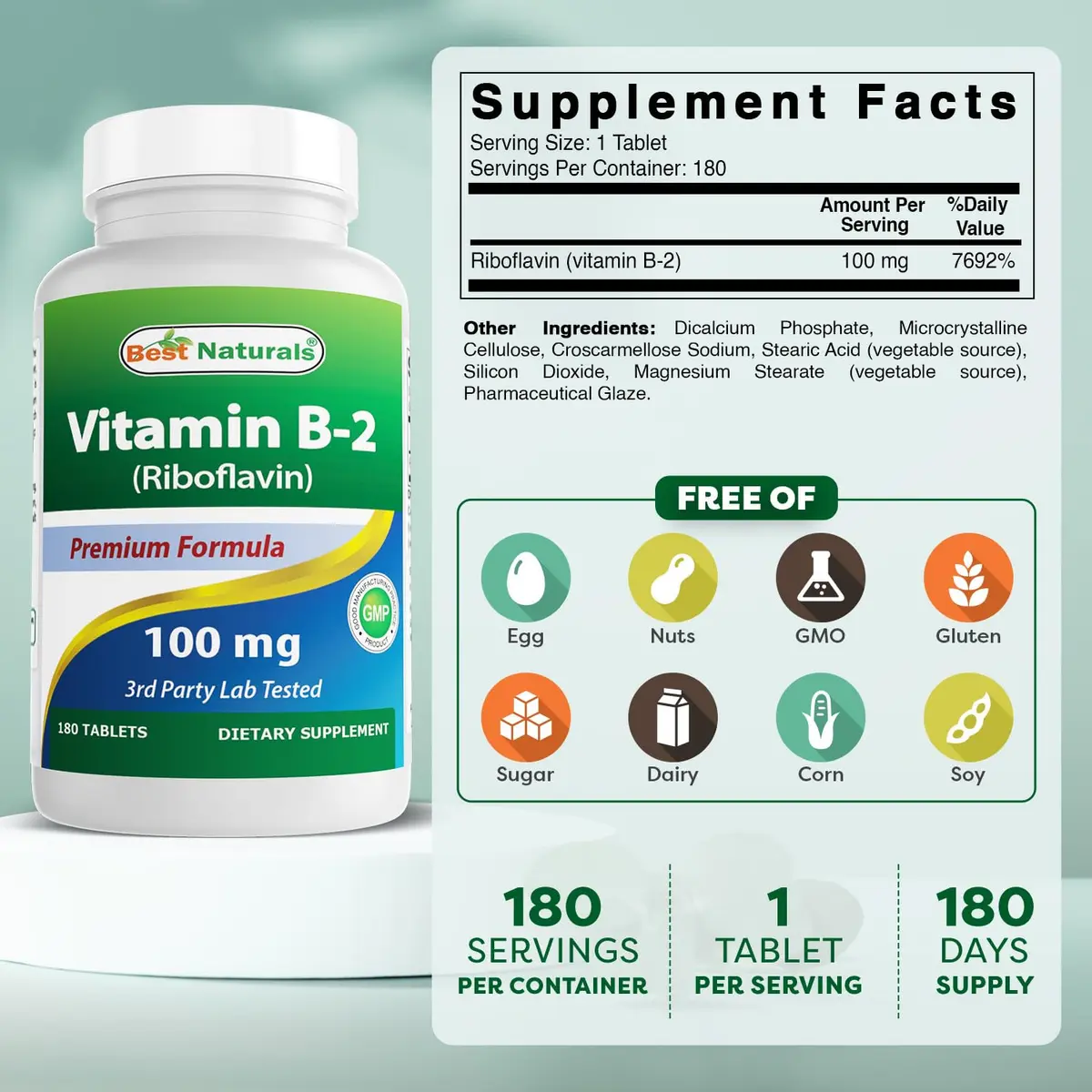 Best Naturals Vitamin B2 100 mg | Premium Riboflavin Tablets for Energy & Metabolism - view 2