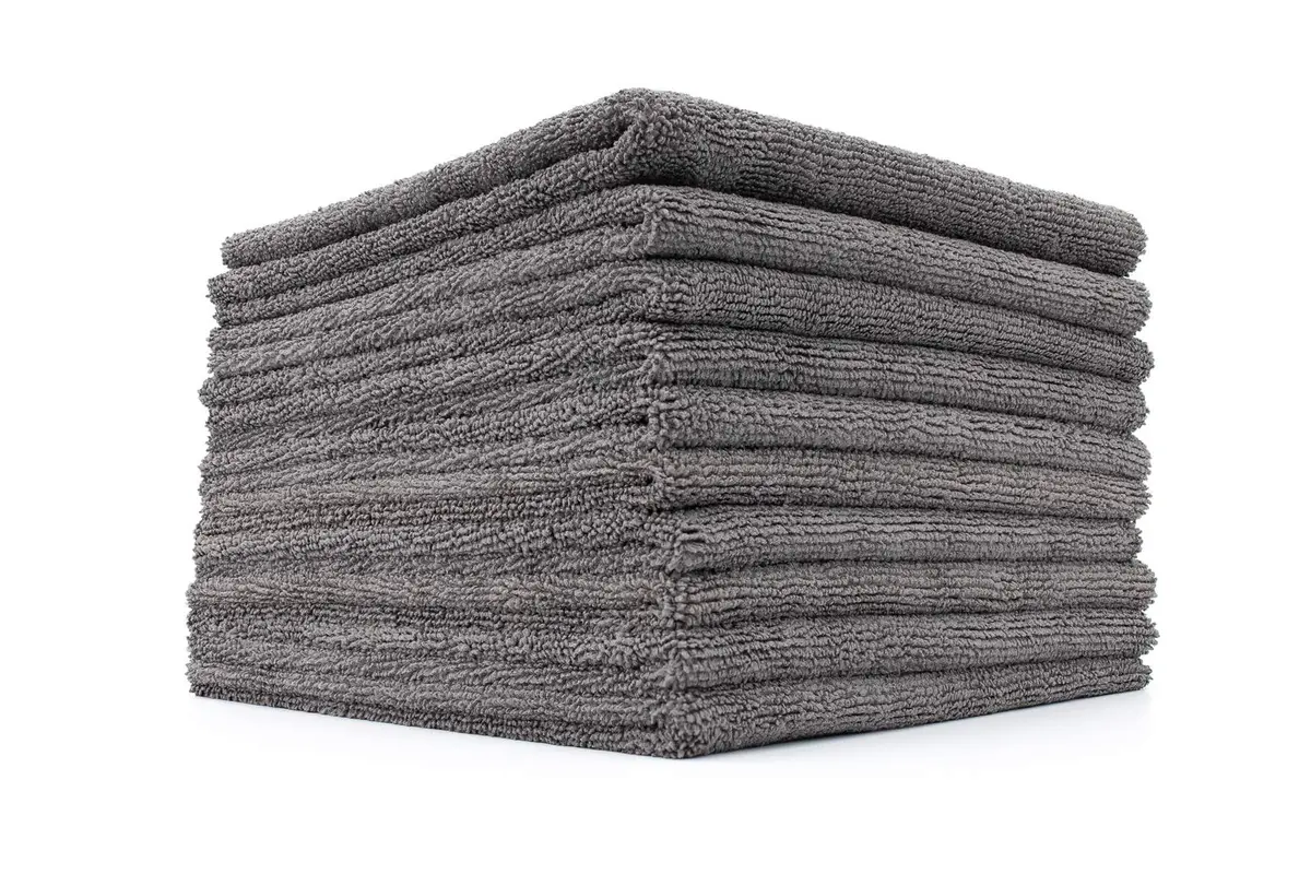 The Rag Company The Miner Detailing Towel, Grey, 16x16in | Edgeless Dual-Pile Microfiber for Metal & Glass - main product image