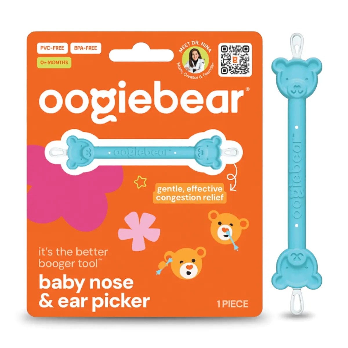 oogiebear Baby Nose & Ear Picker, Safe Booger Remover Tool, 1 Piece, Blue | Dual-Ended Gentle & Effective - main product image