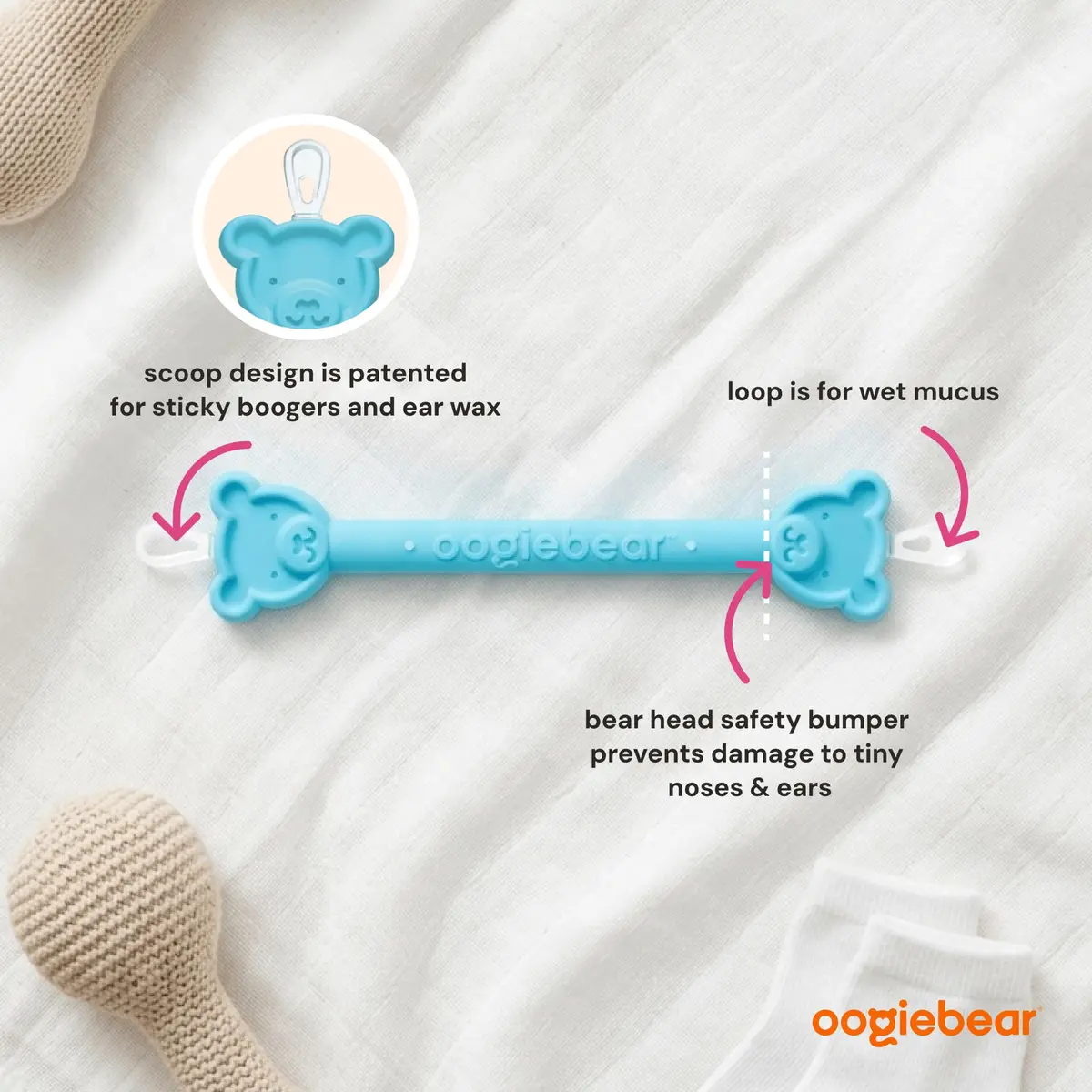 oogiebear Baby Nose & Ear Picker, Safe Booger Remover Tool, 1 Piece, Blue | Dual-Ended Gentle & Effective - view 3