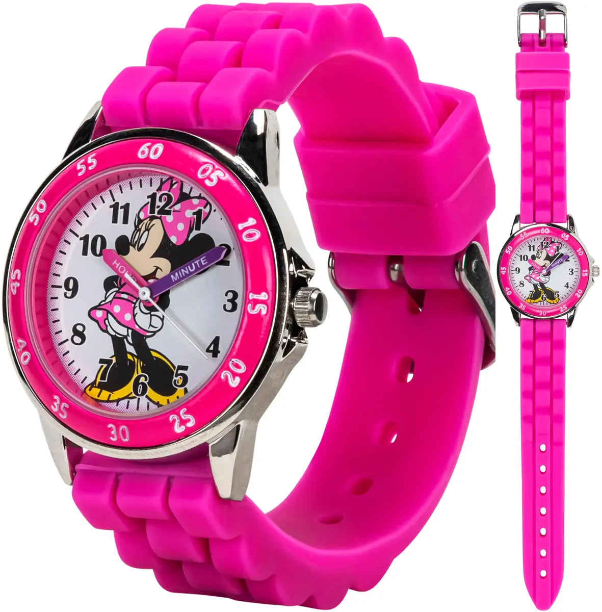 Accutime Disney Minnie Mouse Kids' Time Teacher Watch – Pink Rubber Strap, Analog Dial, 33mm Case | Educational Watch for Girls - main product image