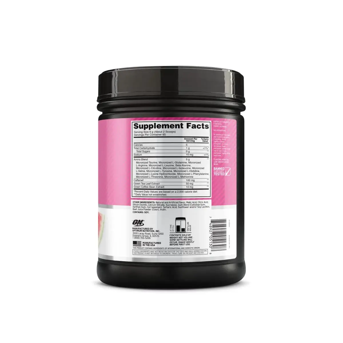 Optimum Nutrition Amino Energy Pre Workout Watermelon 20.6 oz (584 g) | Keto Friendly Energy & Focus - view 7