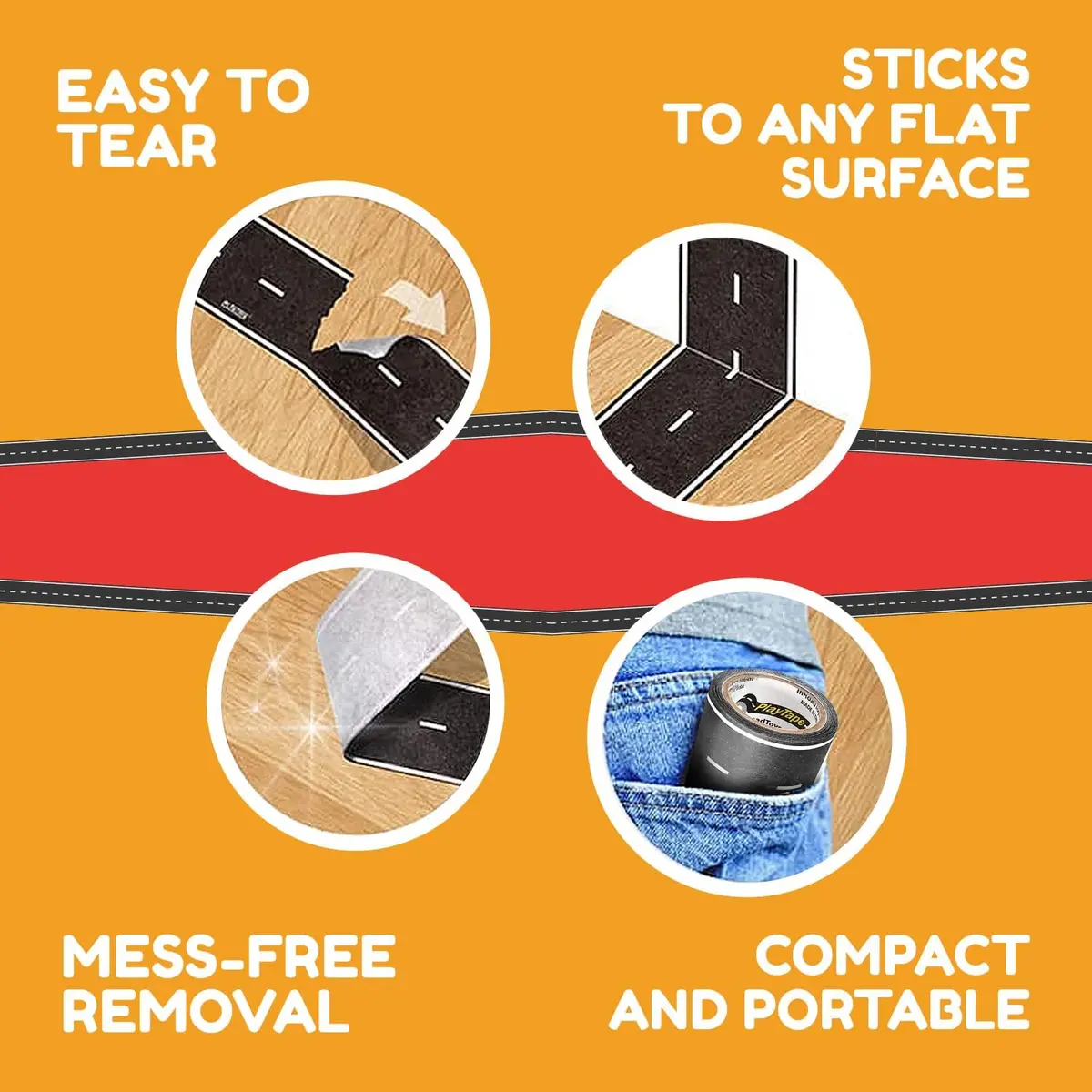 PlayTape Road Tape for Toy Cars 30 ft Asphalt Road | Reusable, No Residue, 2 inch Wide - view 5