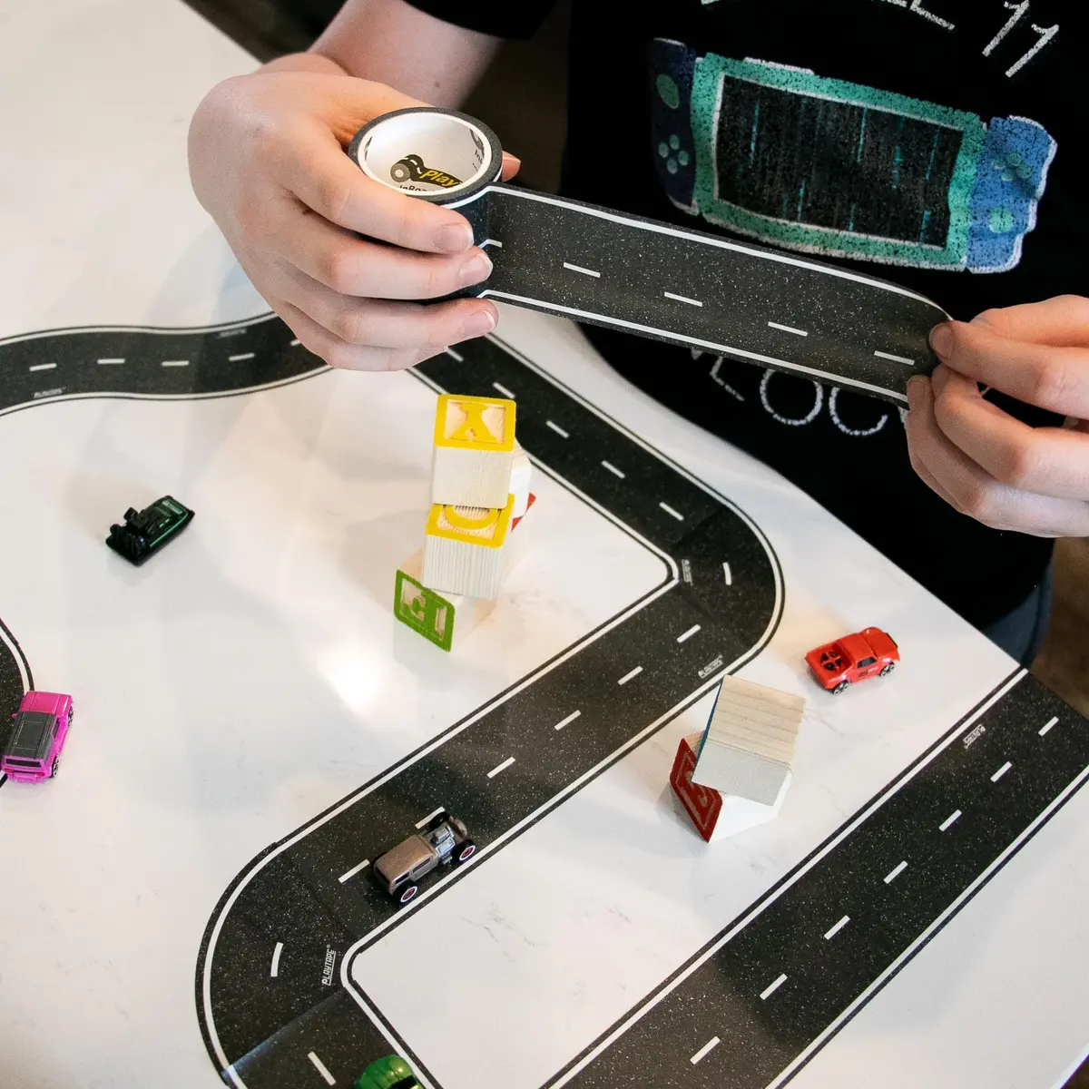 PlayTape Road Tape for Toy Cars 30 ft Asphalt Road | Reusable, No Residue, 2 inch Wide - view 8