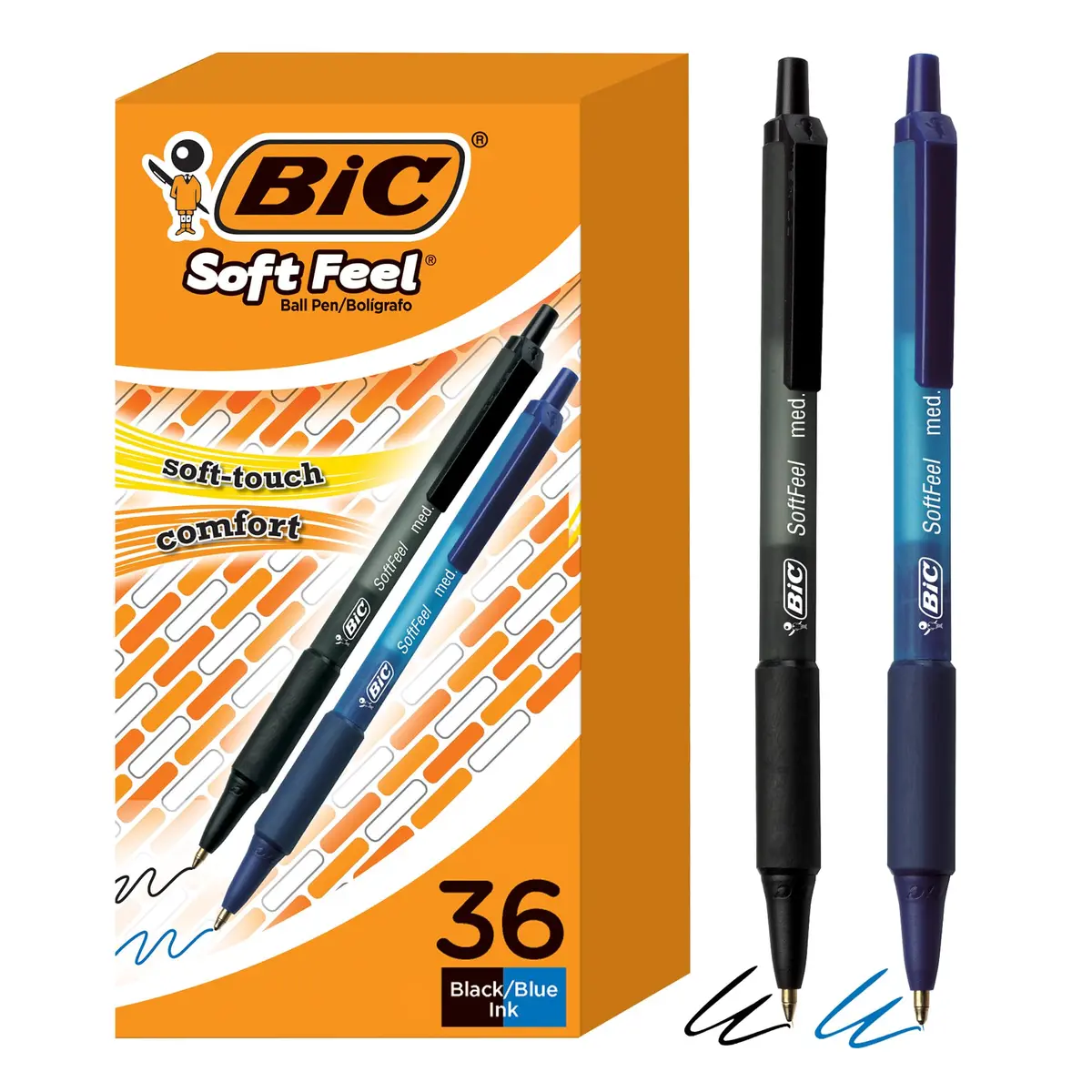 BIC Soft Feel Retractable Ballpoint Pens, 1.0 mm Medium Point, 36-Count Pack | Smooth Ink Flow for Effortless Writing - main product image