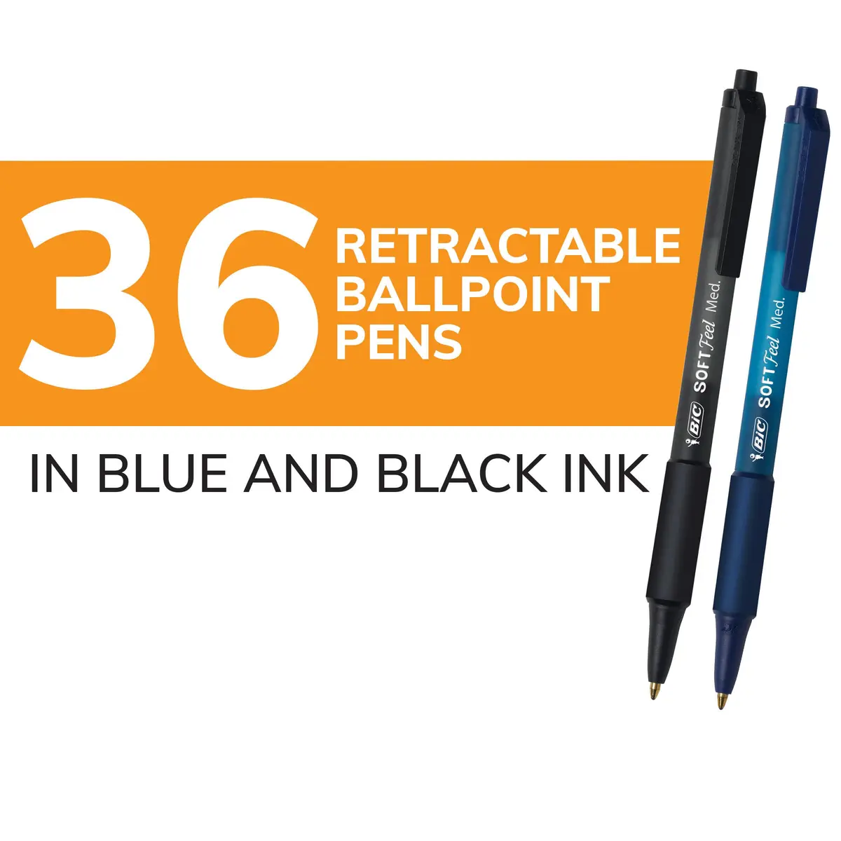 BIC Soft Feel Retractable Ballpoint Pens, 1.0 mm Medium Point, 36-Count Pack | Smooth Ink Flow for Effortless Writing - view 2