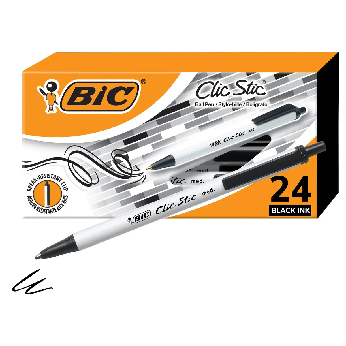 BIC Clic Stic Retractable Ballpoint Pens, Medium Point, 24-Count | Smooth Ink Flow for Students and Office - main product image