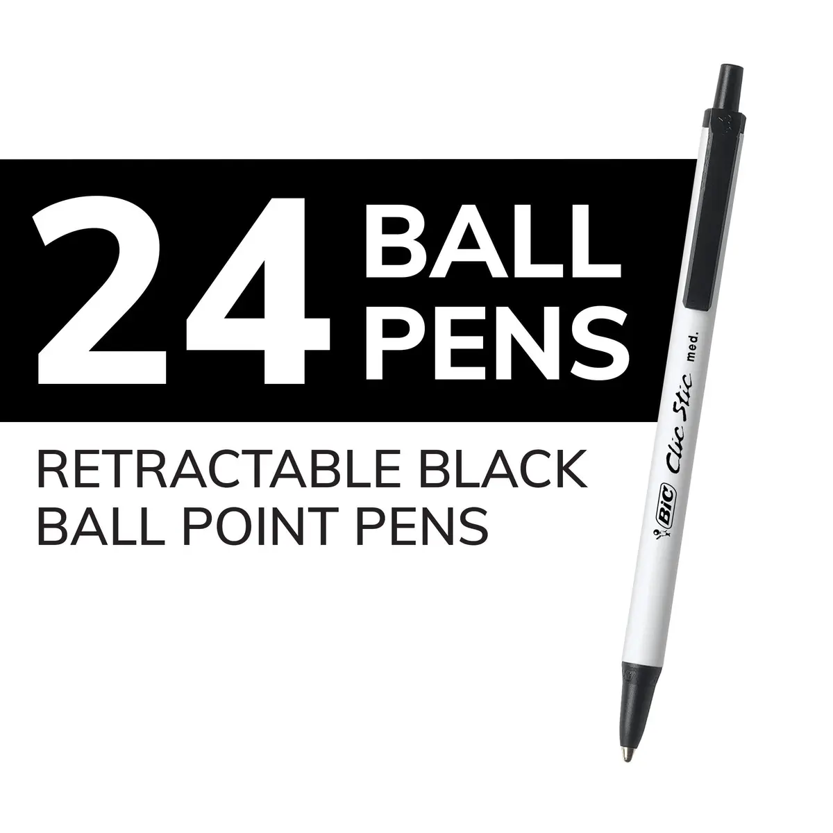 BIC Clic Stic Retractable Ballpoint Pens, Medium Point, 24-Count | Smooth Ink Flow for Students and Office - view 2