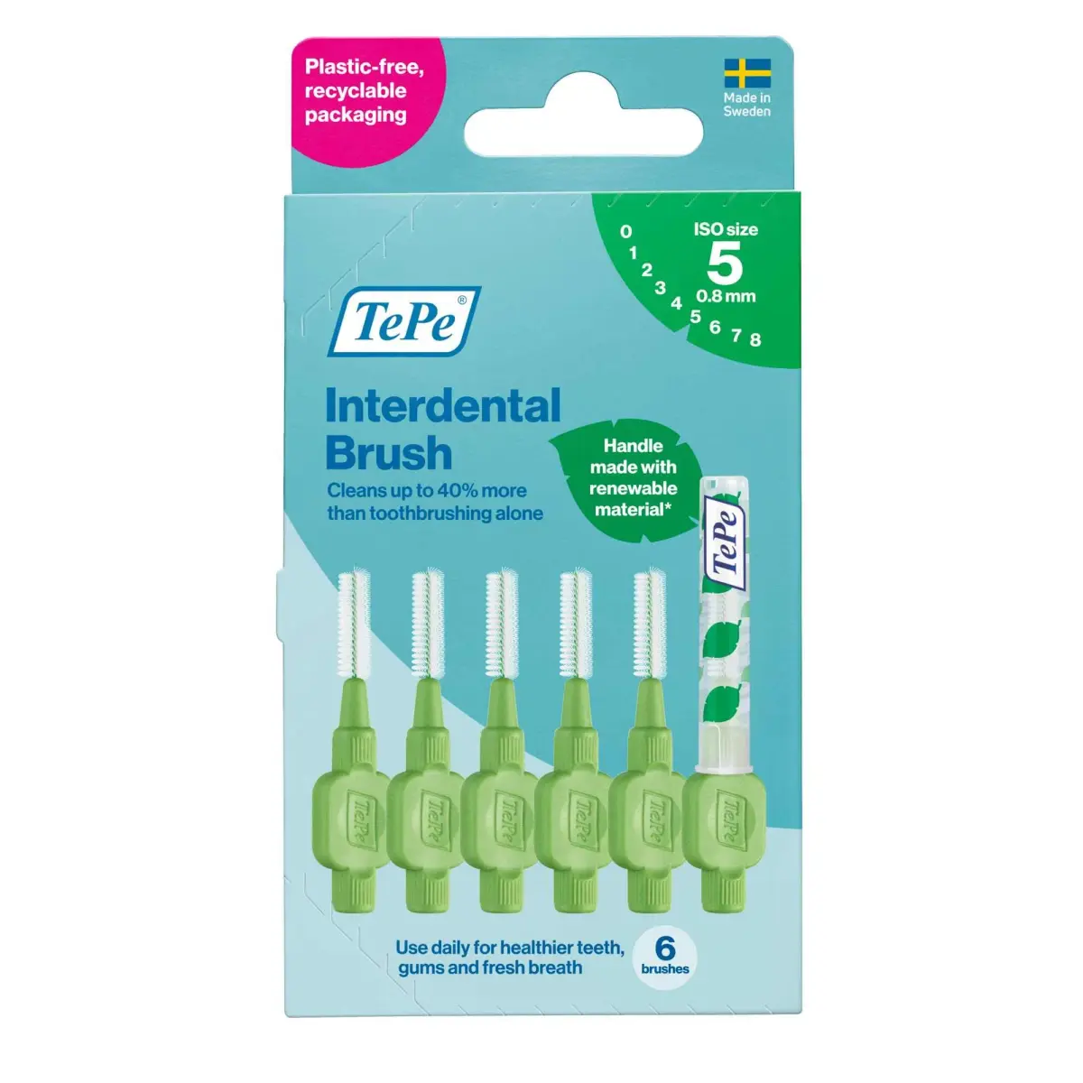 TePe Interdental Brush Original Soft 0.8mm Green | 6 Count Pack - main product image