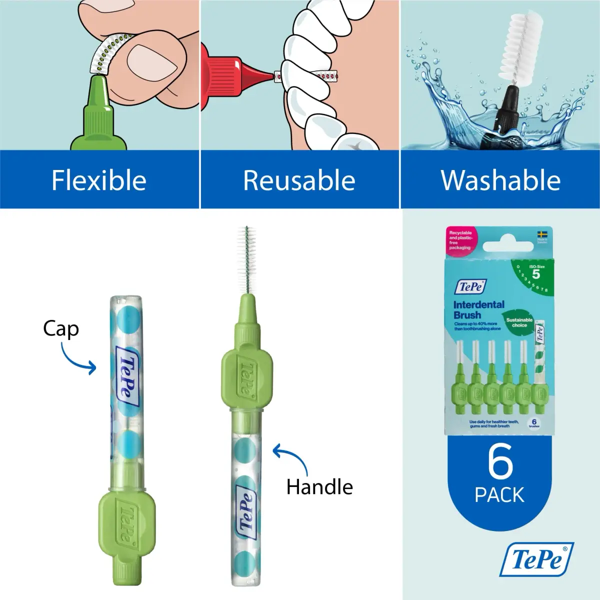 TePe Interdental Brush Original Soft 0.8mm Green | 6 Count Pack - view 5