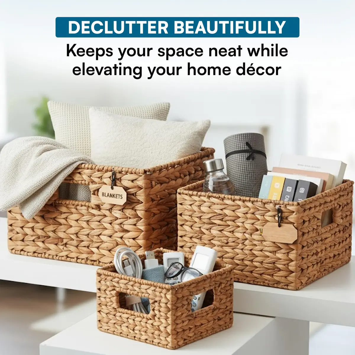 Honey-Can-Do Woven Water Hyacinth Wicker Storage Baskets, Nesting Set of 3 | Elegant & Durable Home Organizer - view 5
