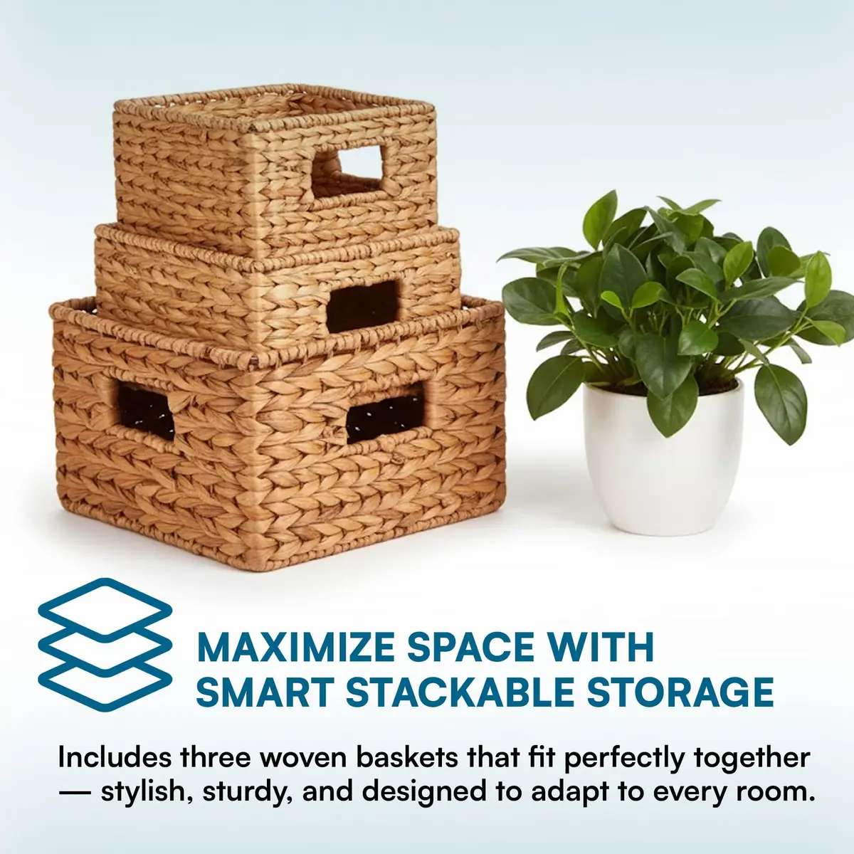 Honey-Can-Do Woven Water Hyacinth Wicker Storage Baskets, Nesting Set of 3 | Elegant & Durable Home Organizer - view 8