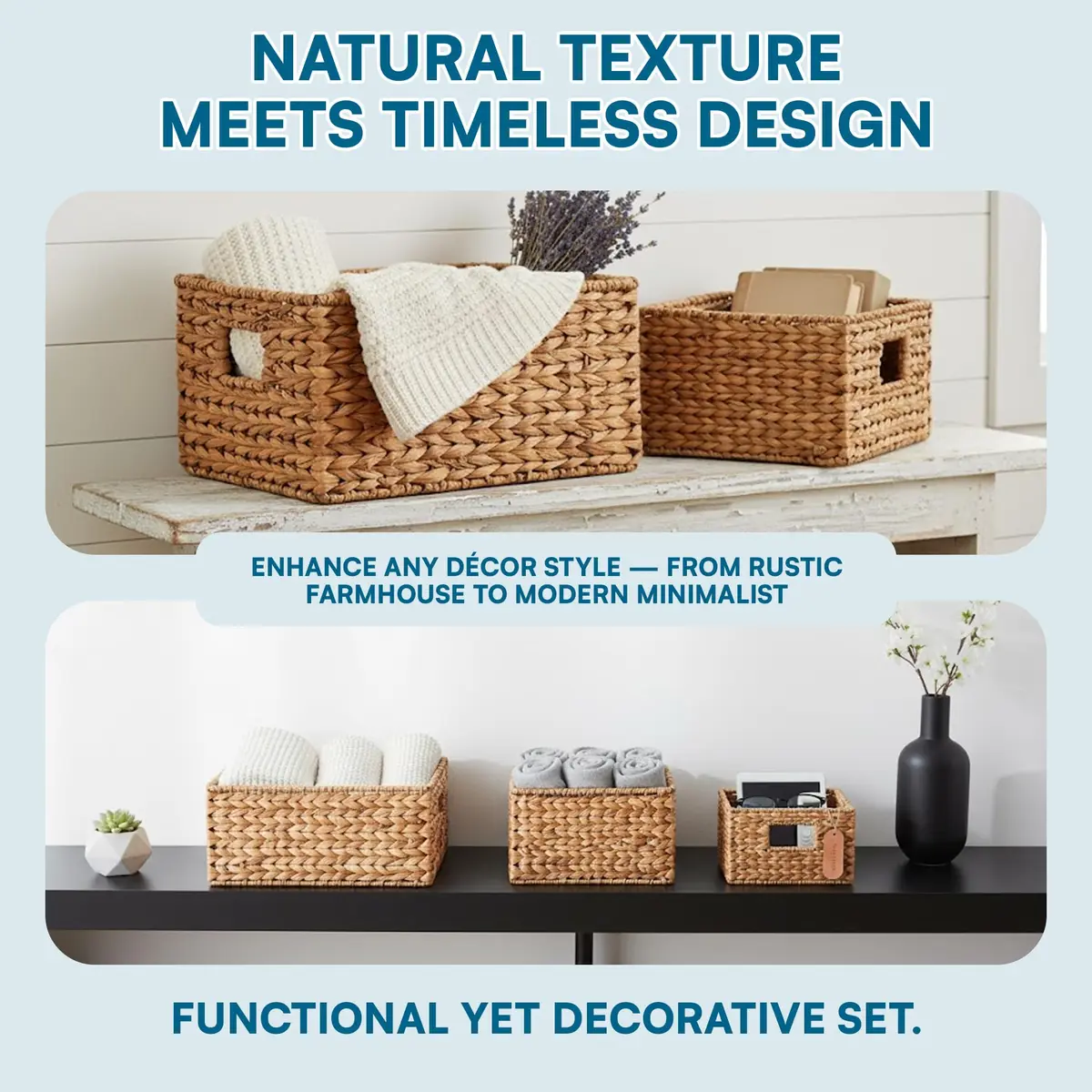 Honey-Can-Do Woven Water Hyacinth Wicker Storage Baskets, Nesting Set of 3 | Elegant & Durable Home Organizer - view 9