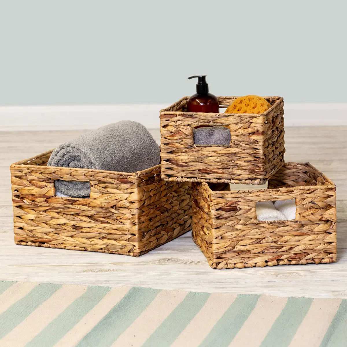 Honey-Can-Do Woven Water Hyacinth Wicker Storage Baskets, Nesting Set of 3 | Elegant & Durable Home Organizer - view 2