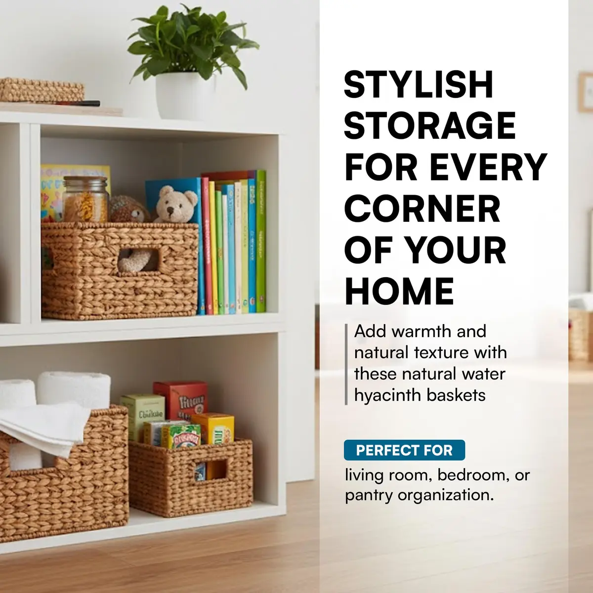 Honey-Can-Do Woven Water Hyacinth Wicker Storage Baskets, Nesting Set of 3 | Elegant & Durable Home Organizer - view 3