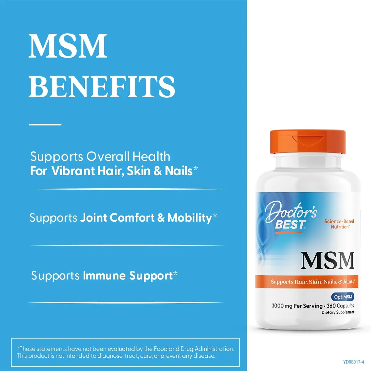 Doctor's Best MSM Supplement Capsules 3000 mg 360 Count | Supports Hair, Skin, Nails, Joint Health & Mobility - view 2