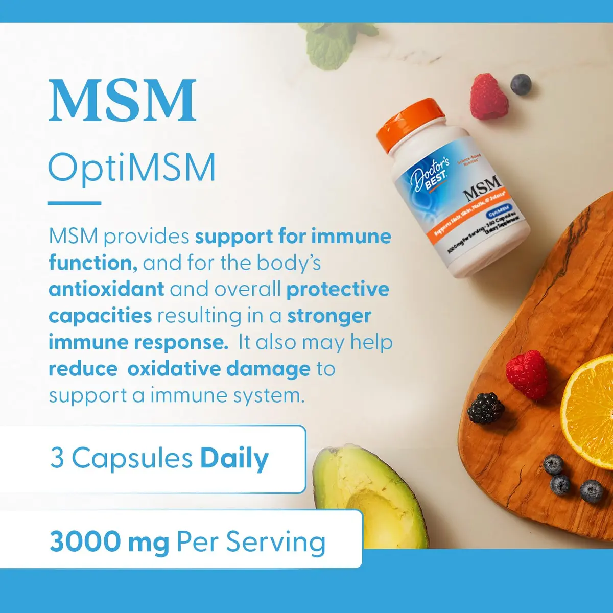 Doctor's Best MSM Supplement Capsules 3000 mg 360 Count | Supports Hair, Skin, Nails, Joint Health & Mobility - view 3
