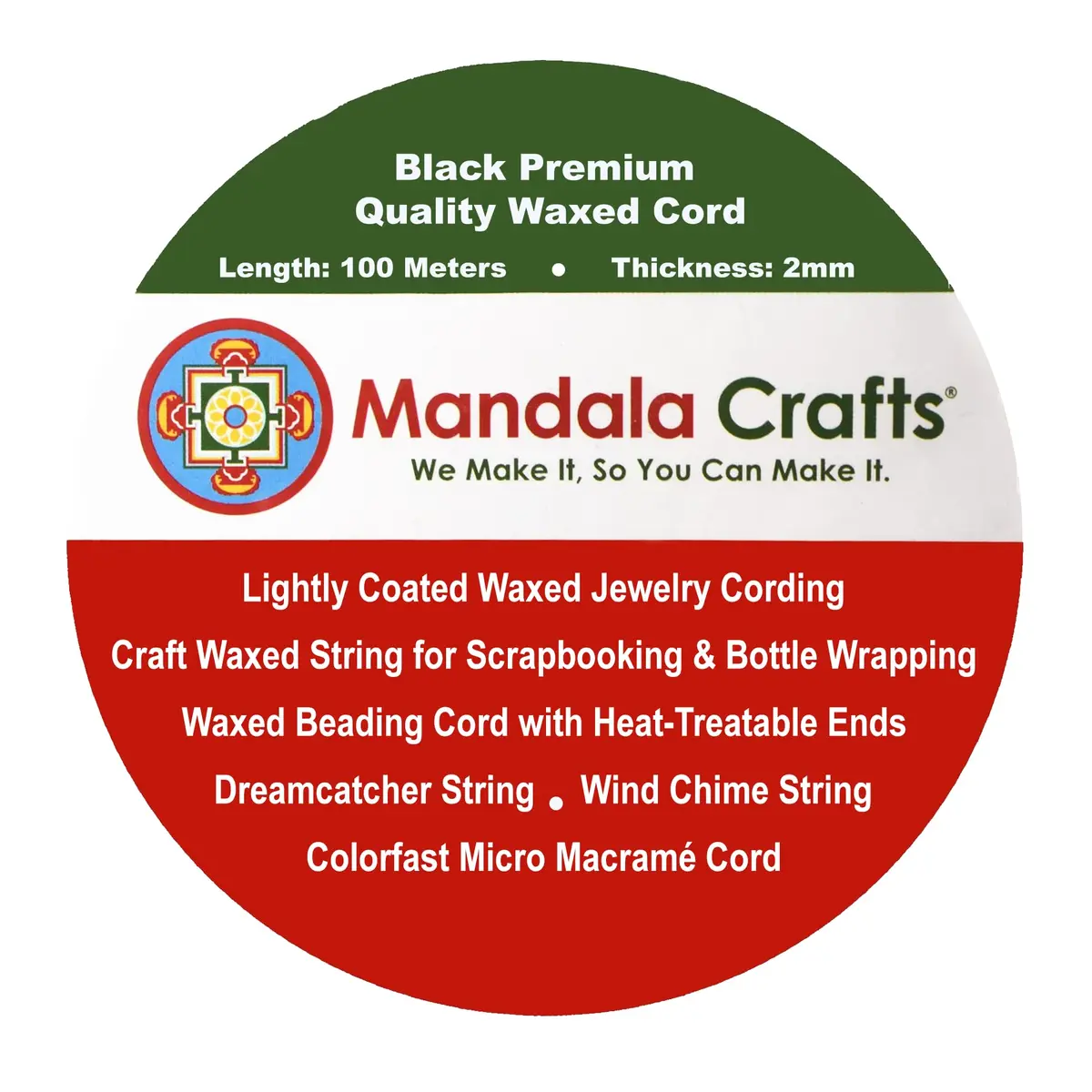 Mandala Crafts Black Waxed Cotton Cord 2mm Diameter 109 Yards | Durable Jewelry Making Thread for Bracelets & Necklaces - view 8