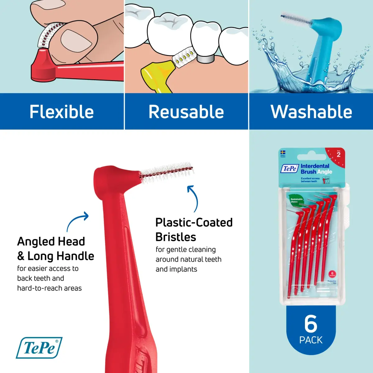 TePe Interdental Brush Angle Red 0.5 mm (6-Pack) | Angled Dental Brush for Extra-Small Gaps - view 5