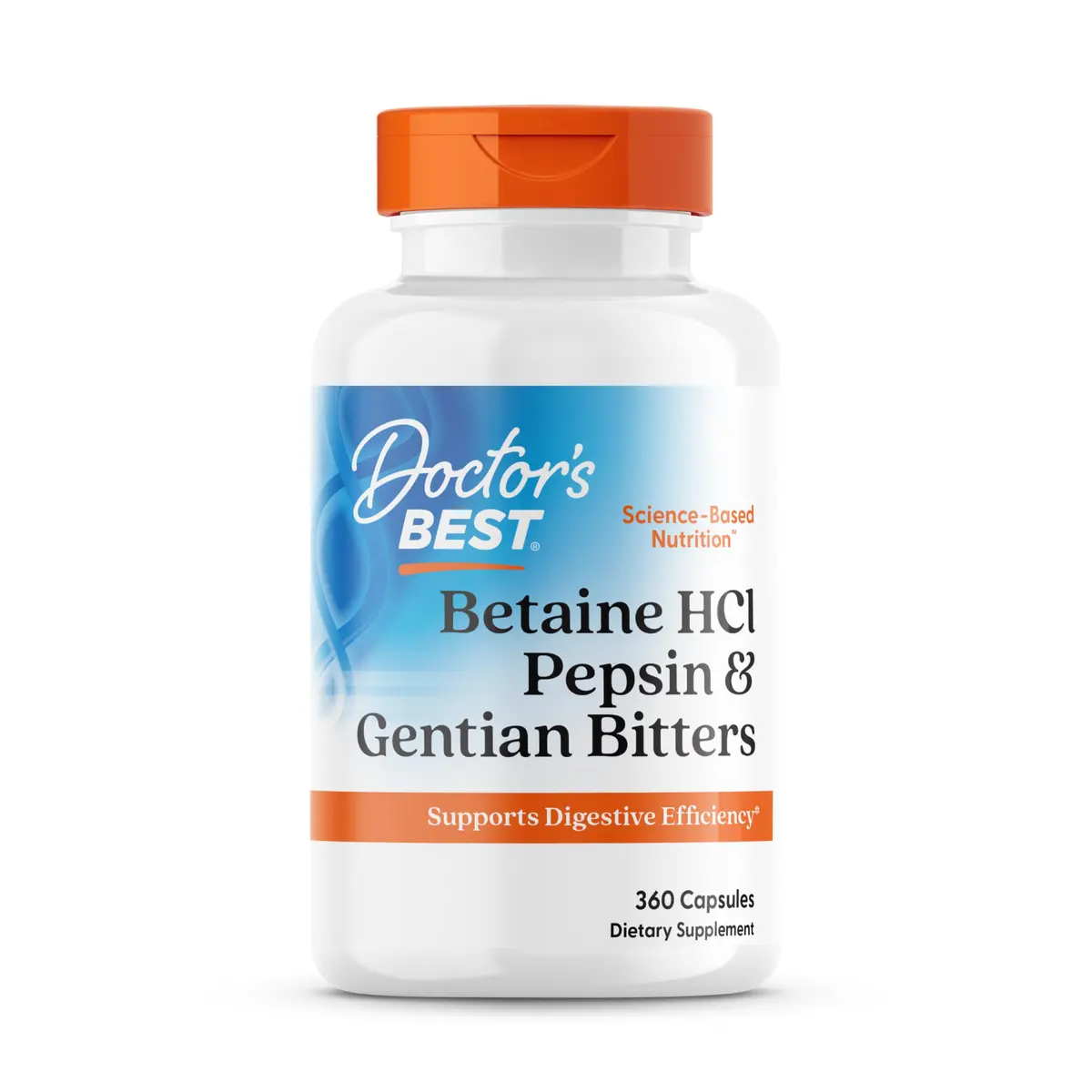 Doctor's Best Betaine HCl Pepsin & Gentian Bitters Supplement, 360 Capsules | Digestive Enzymes Support - main product image