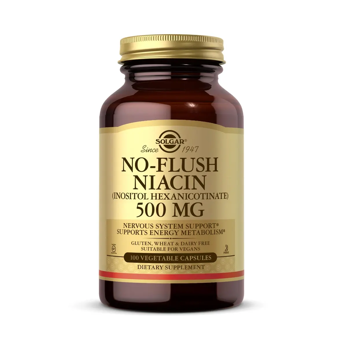 Solgar No-Flush Niacin 500mg | Supports Energy & Nervous System | Vegan, Gluten-Free - main product image