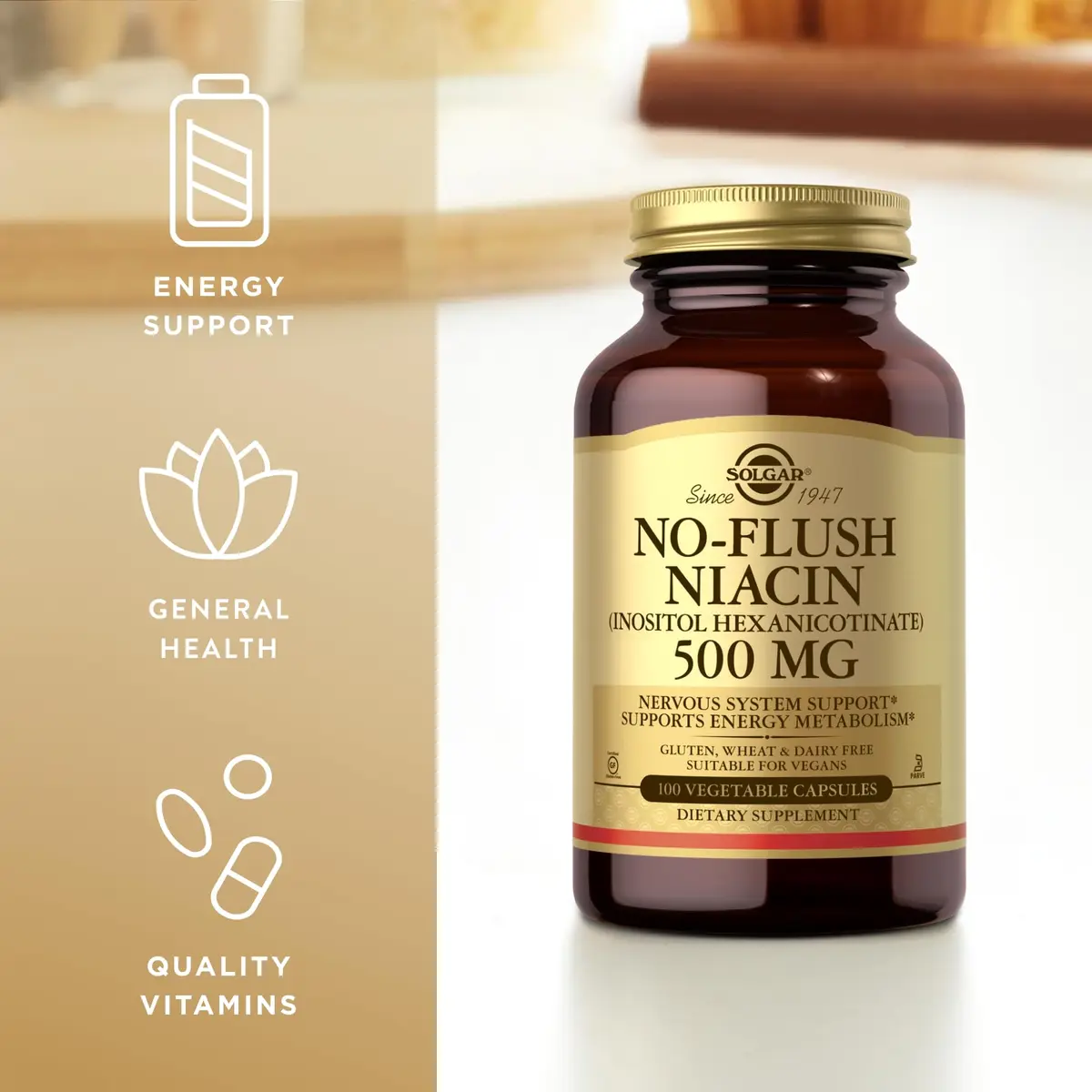 Solgar No-Flush Niacin 500mg | Supports Energy & Nervous System | Vegan, Gluten-Free - view 4