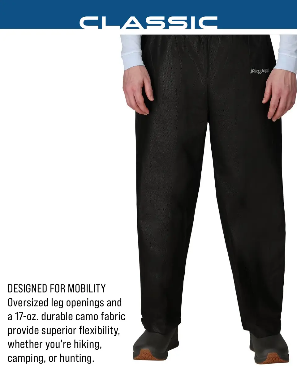 FROGG TOGGS Men's Classic Pro Action Waterproof Breathable Rain Pant, Black, Small | Outdoor Waterproof Rain Pants - view 8