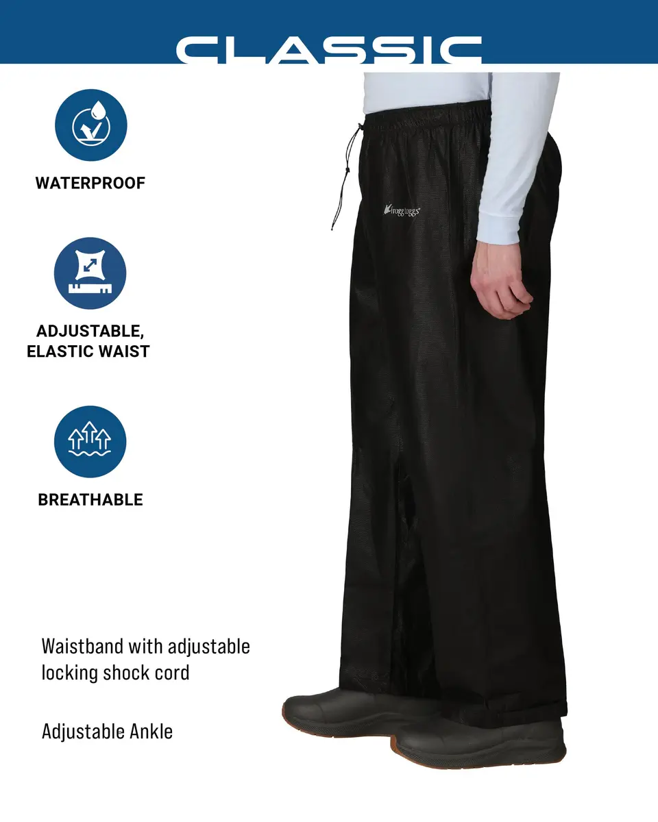 FROGG TOGGS Men's Classic Pro Action Waterproof Breathable Rain Pant, Black, Medium | Lightweight, Breathable & Waterproof for Outdoor Activities - view 3
