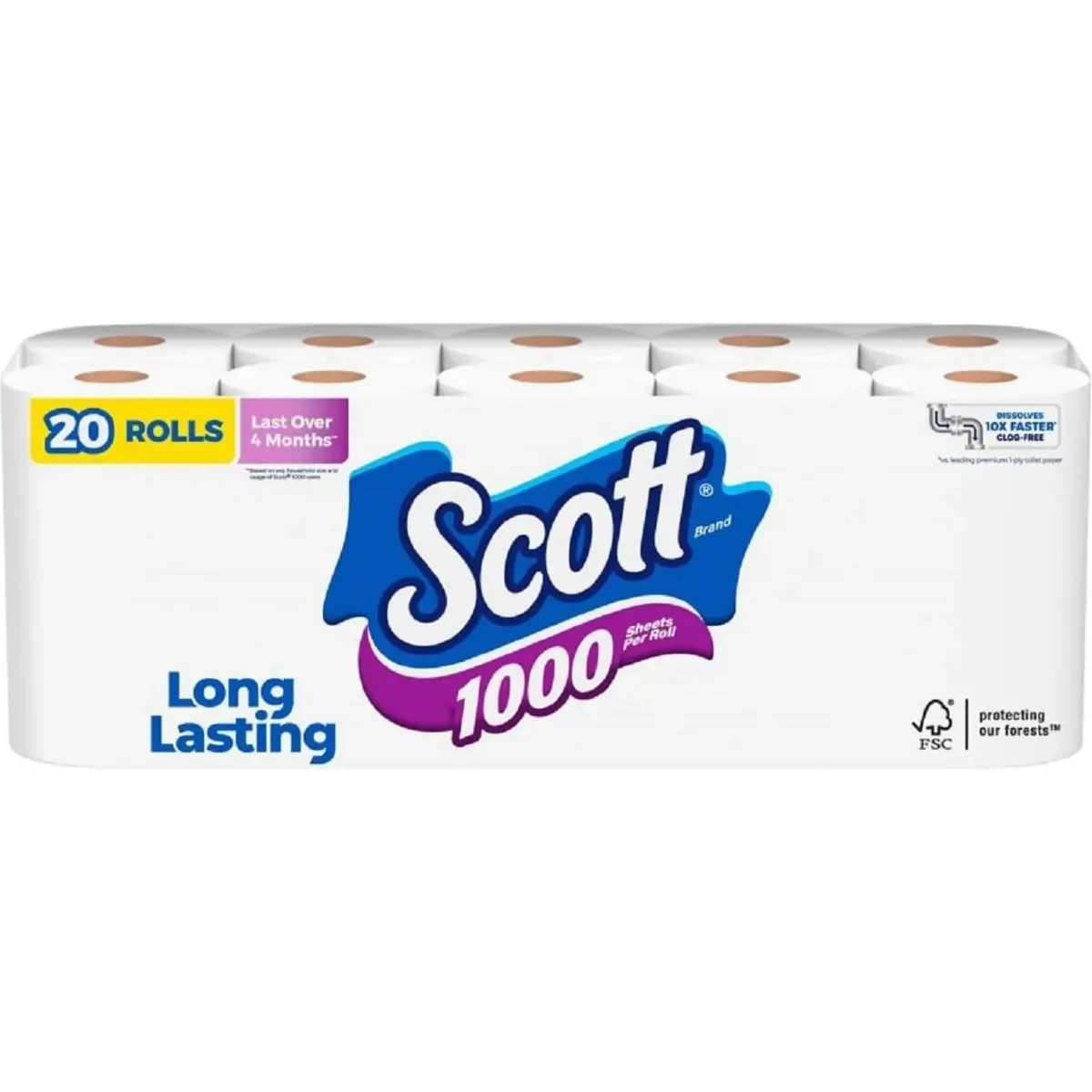 Scott 1000 Toilet Paper, 20 Regular Rolls, 1-Ply, 20,000 Sheets | Septic-Safe & Biodegradable - main product image