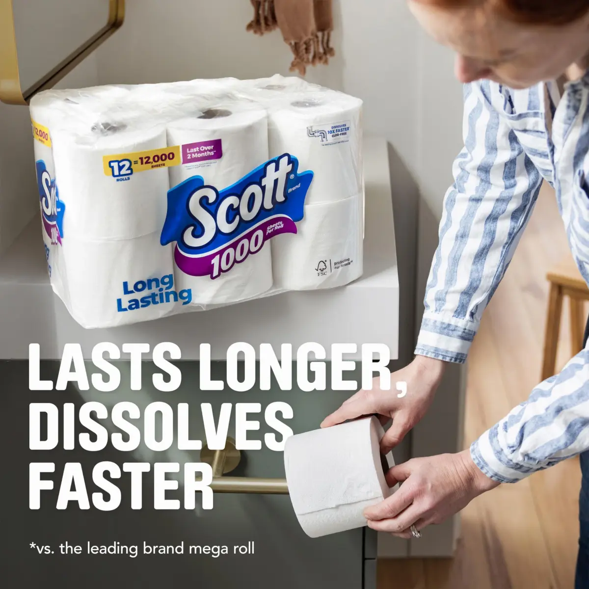 Scott 1000 Toilet Paper, 20 Regular Rolls, 1-Ply, 20,000 Sheets | Septic-Safe & Biodegradable - view 4